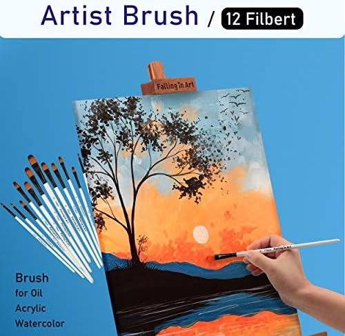 Falling in Art 12 PCS Professional Filbert Paint Brushes Set