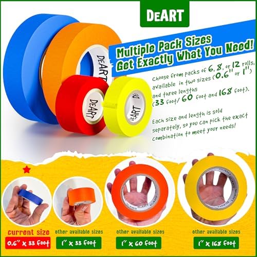 Colored Masking Tape Painters Tape 12 or 8 Pack 1 inch or 0.6 Inches Kids Arts Craft Supplies Coding Whiteboard Dry Erase Board Tape Thin Paper Tape Paint Tape No Residue Easy Removal DIY Crafts Arts