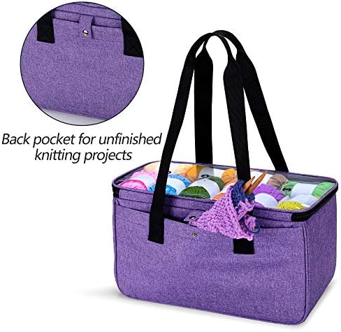 Yarwo Crochet Bag Knitting Organizer, Yarn Storage Tote with Multi-Pockets