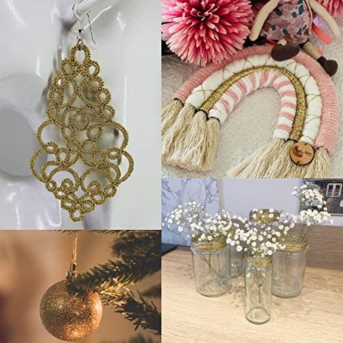 jijAcraft 328 Feet Gold String Twine - 1.5mm Metallic Ornament Thread Gift Wrapping - Inelastic Macrame Glitter Gold Cord for Gift Wrapping, DIY Crafts, Bracelets