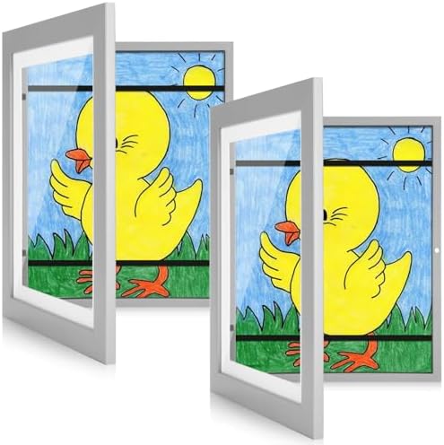 [2-Pack] Kids Art Frames, 10x12.5 Front Opening Kids Artwork Frames Changeable, Gray Artwork Display Storage Frame for Wall, Holds 50 Pcs, for 3D Picture, Crafts, Children Drawing, Hanging Art,