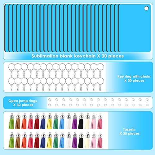 HTVRONT Sublimation Keychain Blanks - 120Pcs with Blue Protective Film - MDF Rectangle Keychain with Tassels - Heat Transfer Double Sided