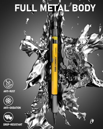 Four Candies 3PCS 1.3mm Metal Mechanical Pencil Set with Case (Yellow)