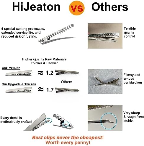 HiJeaton Hair Clips for Hair Bows, 150Pcs Alligator Metal Clip (4.5cm/1.77"), Gator Hairdresser Clips for Bow Making, Large Plain DIY Clips Supplies for Crafts