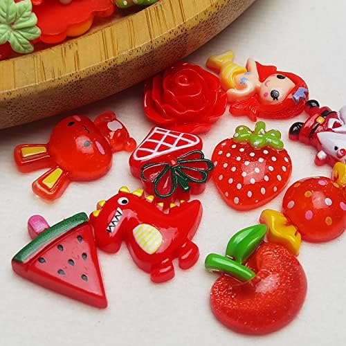 LibiIine 100pcs Mix Lots Christmas Red Flatback Resin Buttons Flat Back Scrapbooking Resin Flatback Craft (Red)