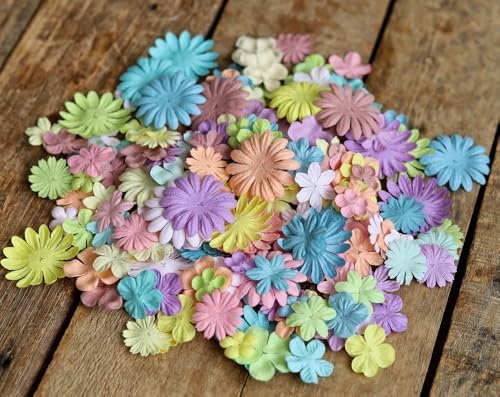 100 Pcs Handmade Mixed Mulberry Paper Flowers 18 mm - 1.5 Inch Scrapbooking Wedding DIY Craft Supplies Card (Pastels Tone)