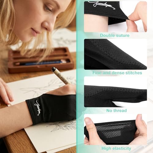 Digital Drawing Glove 3-Layer Palm Rejection(Large,Black) Two-Finger Artist Glove for Graphics Drawing Tablet,Monitor,Sketching,ipad,Paper,Fits for Right and Left Hand
