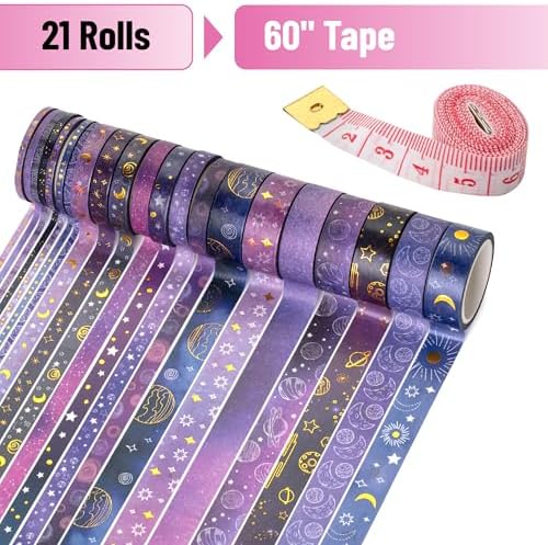 Mr. Pen- Washi Tape Set, 21 Rolls, Assorted Sizes, 5.5 Yards/Roll | Washi Tape for Scrapbook, Arts, Crafts, Journals and Planners, Outer Space Design