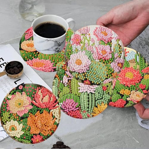 ijbnhd Cactus Diamond Painting Coasters Kit with Holde 4X4IN