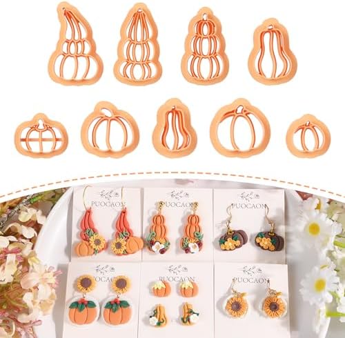Puocaon Pumpkin Polymer Clay Cutters - 9 Pc Fall Earrings Clay Cutters for Jewelry, Thanksgiving