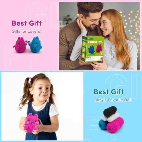 Faircosy Crochet Kit for Beginners Crocheting: Crochet Animal Kits for Kids & Adults - Learn to Knitting Cat Amigurumi Starter Kit with Detailed Tutorial Video and Instructions (40%+ Yarn Extra)
