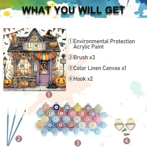 Halloween Paint by Numbers Kit for Adults,Shop Paint by Number 14x14 inch