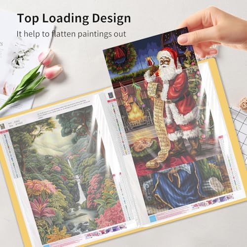 A3 Diamond Painting Storage Book, 60 Views Art Portfolio Presentations Folder with 30 Pages Protectors, 17.3x12.8in Yellow