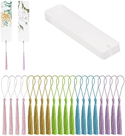 Blank Clear Bookmakrs Penta Angel 20Pcs Plastic Craft Transparent Acrylic Bookmakrs with 20Pcs Small Bookmakrs Tassels for DIY Projects and Graduation Gift Tag