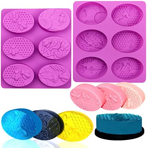Bee Honeycomb Silicone Molds, 2 Pack Oval Soap Mold 12 Cavitiy | Honeybee Flower Soap Molds for Soap Making Homemade Bath Bomb Lotion Bar Beeswax, Non-Stick, Great for DIY & Gifts