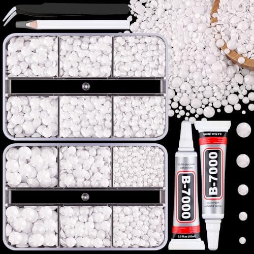 Resin Jelly Rhinestones for Crafting with B7000 Jewelry Glue, 2 Boxes White Flatback Crystals with 2Pcs 10ml Glue, Bedazzling Non Hotfix Gems for DIY Tumblers Clothing Shoes Manicure