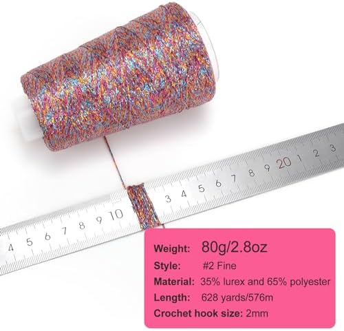 Metallic Crochet Thread, 80g Lurex Yarn for Charms(Afterglow)