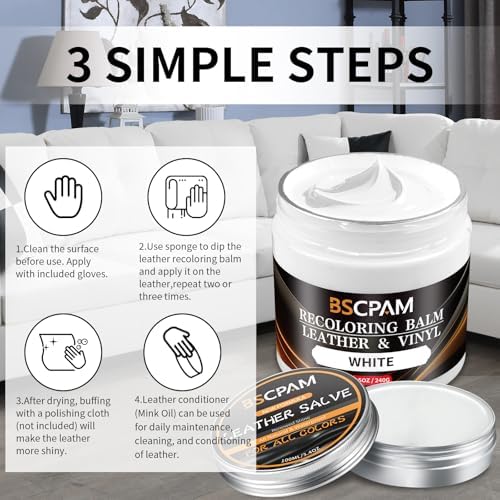 White Leather Recoloring Balm with 100ml Mink Oil,Leather Couch Scratch Remover,Leather Repair kit for Vinyl Furniture and Car Interior,Leather Dye Paint,Mink Oil for Leather