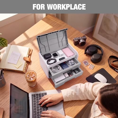 WORKPRO Small Storage Box with 2 Drawers and Flip-Top Lid