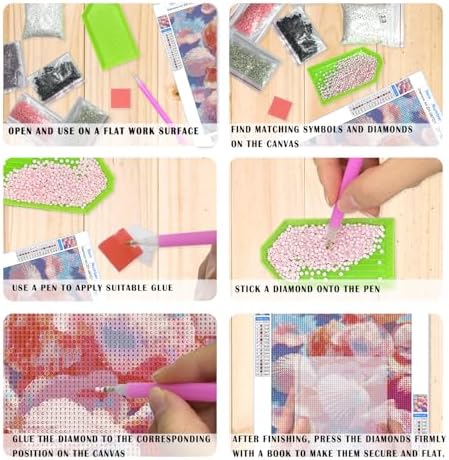 XUNLURY Pastel Ocean Beach Diamond Art Kits 4 Pcs, Pink Flamingo Seashell Tropical Palm Tree Beach Diamond Painting Kits for Adults Beginners, Full Drill Diamonds Dots for Home Decor, 9.8x11.8 Inch