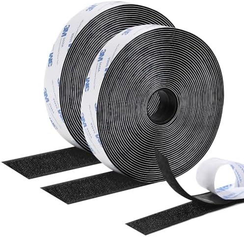 26Feet Hook and Loop Tape Sticky Back Fastener Roll, Nylon Self Adhesive Heavy Duty Strips Fastener for Home Office School Car and Crafting Organization (1, Black-3m, 26ft x 1in)