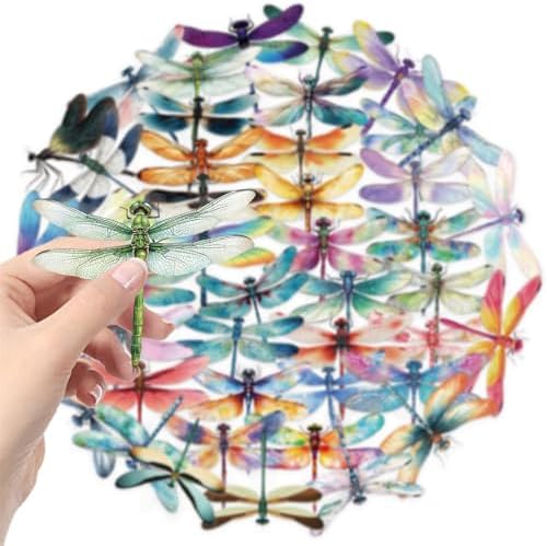 50 Pcs Dragonfly Stickers for Scrapbooking, PET Transparent Decorative Stickers Supplies Journal Stuffers for Adult Card Making Letters DIY (Dragonfly)