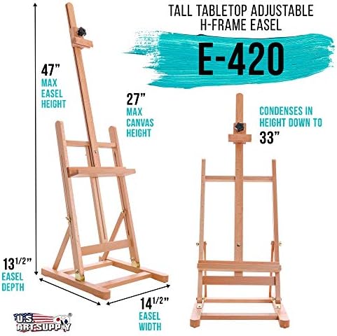U.S. Art Supply Medium Wooden H-Frame Studio Tabletop Easel