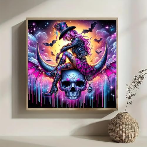 Lophomie Diamond Art Kits for Adults, 5D Witch Skull Diamond Painting Kits