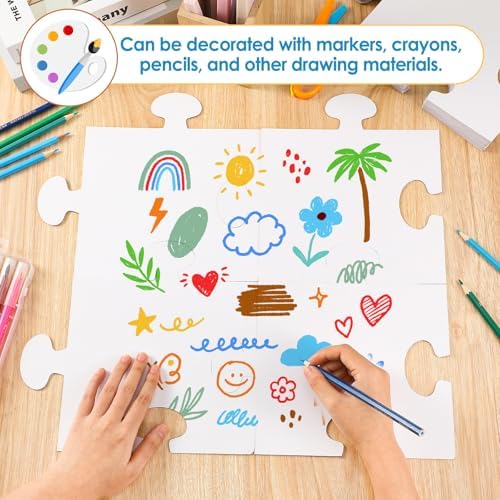 90 Pcs Blank Puzzle Pieces White 8 x 9 Inch DIY Kids Adults
