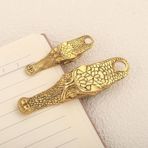 Vintage Crocodile Head Journal Clip - 3.4 Inch Heavy Duty Alligator Metal Book Clip Pin, Solid Decorative Bookmark Paper Organizer Notebook Holder Planner for Home Office Desk