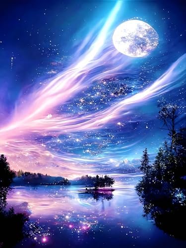 WNPOKN Aurora Moon Diamond Art Kits for Adults 12x16Inch