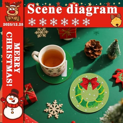 DOTSOPS 6 Pcs Christmas Diamond Art Kits for Adults - Diamond Art Coasters with Holder for Adults Beginners Diamond Craft for Christmas Birthday Gifts