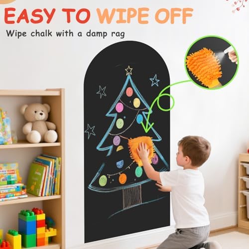 Magnetic Wall Decal for Kids 39.3x17.5 Inches Black Magnetic Wall Decal Arch Chalkboard with Colorful Liquid Chalks Multiple Accessories for Home Playroom and Classroom
