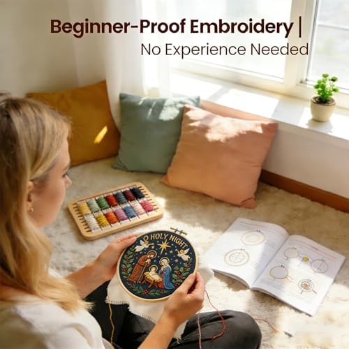 BoAn Nativity Embroidery Kit for Adults, DIY Cross Stitch Kit with Hoop