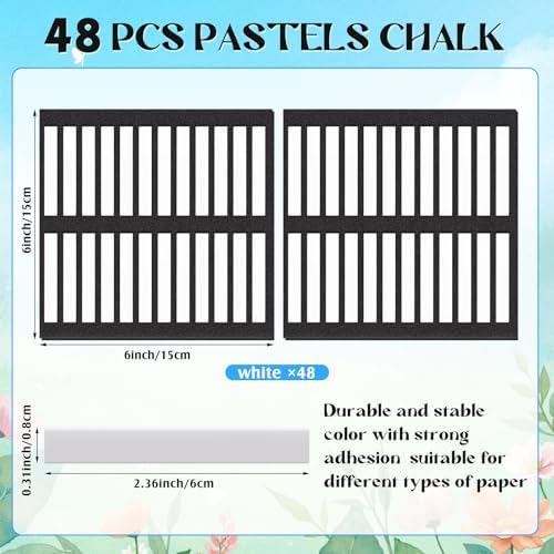 Watersay 48 Pcs Soft Chalk Pastels Set Soft Pastel for Artists Square Sketch Chalk Non-toxic Artist Pastel Sticks for Professional Artists Students and Art Lovers(White,60×8×8mm)