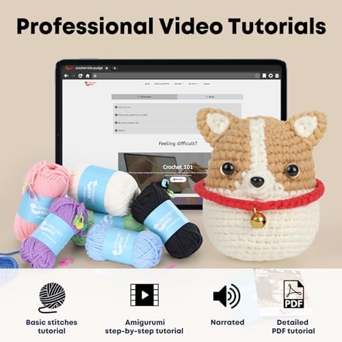 CrochetBox Crochet Kit for Beginners Adults - Dog Starters Crochet Kit, Beginners Crocheting Kitting for Adults Teen, Craft Gifts with Crochets Yarns, Hook, Step-by-Step Video, Instruction