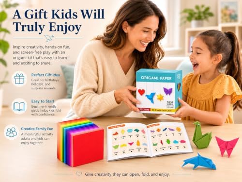BUBU Origami Paper Kit 1000 Sheets 6x6 Inch Colored Craft Paper with Guide | Double Sided,Step-by-Step Guide,Multi Colors,No Fading Paper,Clean Crisp Folds,Perfect for Kids,Beginner,School Craft,Adult