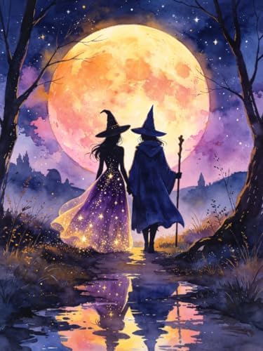 5D Halloween Diamond Painting Kits for Adults, Witch Diamond Art Kit