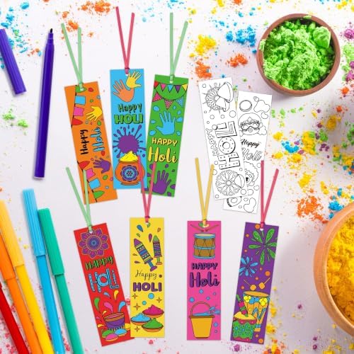 72Pcs Holi Color Your Own Bookmarks, Coloring Blank Bookmarks for Kids