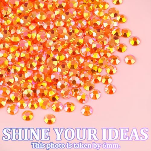25000Pcs Resin Rhinestones with Tweezers for Crafting, Orange AB 2-6mm Mixed Sizes Non Hotfix Flatback Gems, Bedazzling Crystal for DIY Craft Clothing Mugs Tumblers Shoes Fabric Decor Nail Art