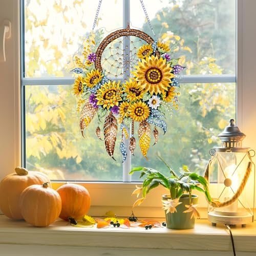 ARPADAMO Sunflower Diamond Art Kits for Adults, Acrylic Hanging Suncatcher