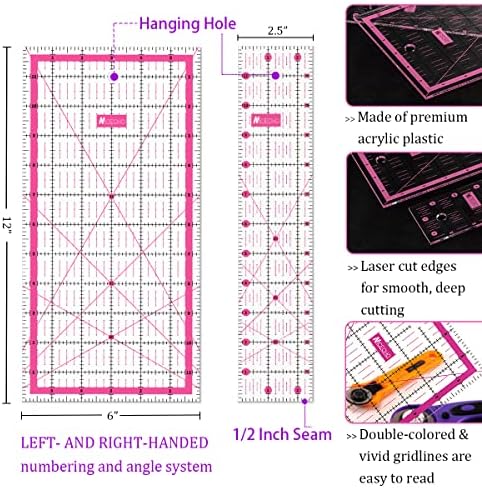 Rotary Cutter Set,Nicecho Sewing Quilting Supplies,45mm & 28 mm Fabric Cutters,8 Rotary Cutter Blades,A3 Cutting Mat for Sewing,6x12 & 2.5x12 In Quilting Rulers,Ideal Quilt kits for Lovers & Beginners
