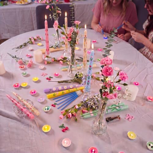 MTLEE 78 Pcs DIY Candle Painting Kit Include 12 Taper Candles 60 Colored Tealight Candles 6 Paint Brushes for Crafts Birthday Wedding Party Favors (Macaron Color)