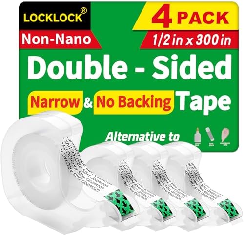 Double Sided Tape, Light Duty Permanent Tape with Dispenser, Narrow Width, Translucent, 4 Pack, 1/2 x 300 inches, Double Stick Tape for Crafts, Arts Projects, Gifts Wrapping, Office School Supplies.