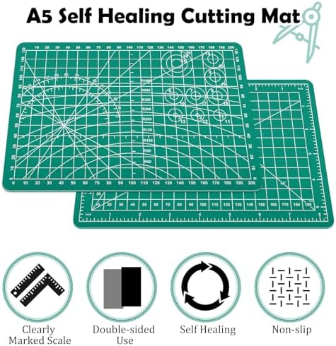 A5 Cutting Mat,8in x 6in Small Self Healing Sewing Mat Rotary Cutting Mat Double Sided Thickened Craft Cutting Board for Hobby Fabric Precision Sewing Modeling Quilting Projects,Green