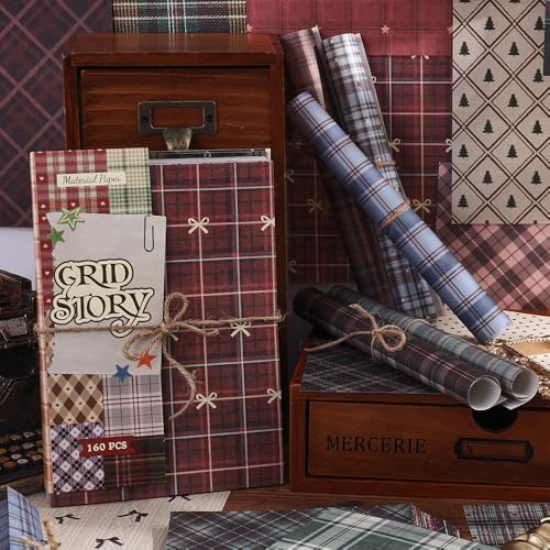 icceemee 160 Sheets of pinstripe Scrapbook Paper, journaling Scrapbook Supplies Craft Collage Paper Set, Junk Journal Bullet Journal Poster Room Decor for Card Making Decorative Gifts