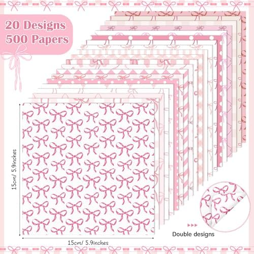 Harloon 500 Sheets Coquette Bow Origami Paper 20 Styles 6x6 Inch