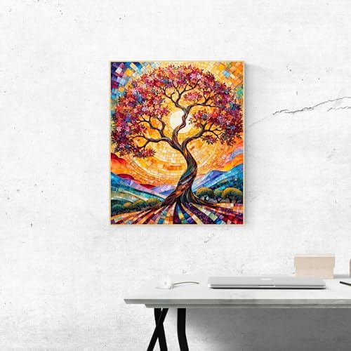 ldazao Tree of Life Framed Paint by Numbers Kit for Adults Stained Glass Paint-by-Number Artist Kits On Canvas with Frame DIY Adult Trees Oil Painting for Gift Home Wall Decor 9.5x12 Inch