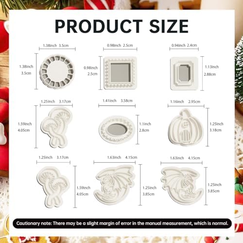 9 Pack Halloween Polymer Clay Cutters - Pumpkin/Mushroom/Flower/Oval Rectangle Geometry/Dragon, Ideal Polymer Clay Molds & Polymer Clay Earring Cutters for Christmas Jewelry Making
