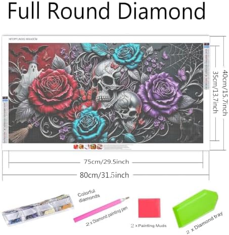 NFDPFUN Gothic Skull Rose Halloween Diamond Painting Kit,Diamond Art Kits